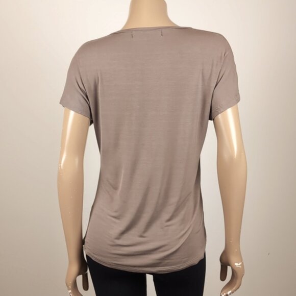 Bedo Femme Sequin Pocket Top Vneck Short Sleeve Dolman Tshirt Brown Gold Modal - Picture 6 of 9